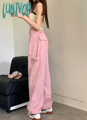 Lunivop Women’s Pink Straight Loose Casual Cargo Pants Spring Summer New Street Sports Style