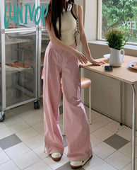Lunivop Women’s Pink Straight Loose Casual Cargo Pants Spring Summer New Street Sports Style