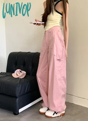 Lunivop Women’s Pink Straight Loose Casual Cargo Pants Spring Summer New Street Sports Style