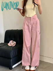 Lunivop Women’s Pink Straight Loose Casual Cargo Pants Spring Summer New Street Sports Style