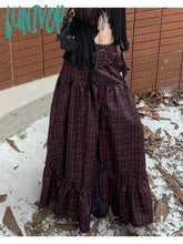 Lunivop Women’s Plaid A-Line Long Skirt Vintage Y2K Harajuku Korean Streetwear Fashion Skirts Emo