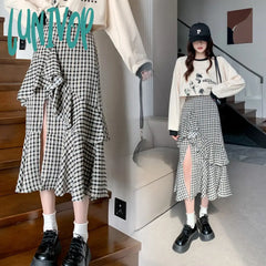 Lunivop Women’s Plaid A-Line Skirt Vintage Y2K 90S Aesthetic Asymmetrical Harajuku Korean Elegant