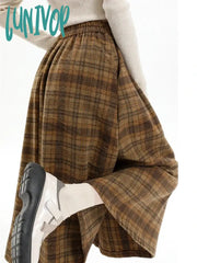 Lunivop Women’s Plaid A-Line Woolen Long Skirt College Style Young Girl Chic Autumn Winter Female