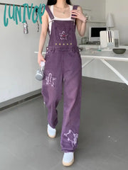 Lunivop Women’s Purple Star Patch Denim Strap Pants Spring Summer Vintage Street Style Rompers