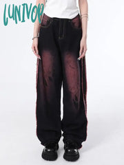 Lunivop Women’s Ragged Edge Gradient Tie Dye Jeans American Vintage High Waisted Cowboy Pants