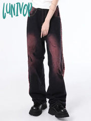 Lunivop Women’s Ragged Edge Gradient Tie Dye Jeans American Vintage High Waisted Cowboy Pants