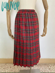 Lunivop Women’s Red Plaid Pleated Mid Length Skirt College Style Spring Color Contrast Female