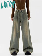 Lunivop Women’s Retro American Wide Leg Jeans High Waist Vintage Street Waisted Pants Female