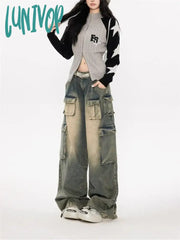 Lunivop Women’s Retro American Wide Leg Jeans Neutral Style High Waist Vintage Street Pants