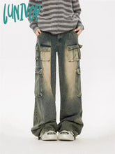 Lunivop Women’s Retro American Wide Leg Jeans Neutral Style High Waist Vintage Street Pants