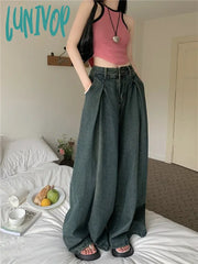 Lunivop Women’s Retro Blue Loose Wide Leg Jeans Summer New Street Style Trousers Female High