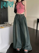 Lunivop Women’s Retro Blue Loose Wide Leg Jeans Summer New Street Style Trousers Female High