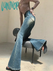 Lunivop Women’s Retro High Waisted Slim Micro Flared Pants Casual Blue Jeans Vintage American