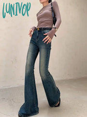 Lunivop Women’s Retro High Waisted Slim Micro Flared Pants Casual Blue Jeans Vintage American