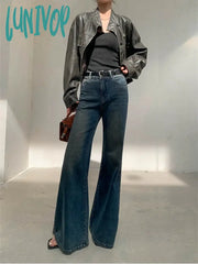 Lunivop Women’s Retro Style High Waisted Micro Flared Pants Casual Blue Jeans Vintage American