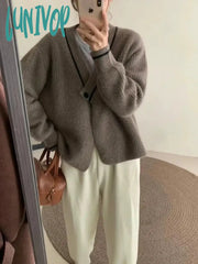 Lunivop Women’s Retro V-Neck Knitted Cardigan Sweater Fall And Winter New Chic Fashion