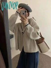 Lunivop Women’s Retro V-Neck Knitted Cardigan Sweater Fall And Winter New Chic Fashion