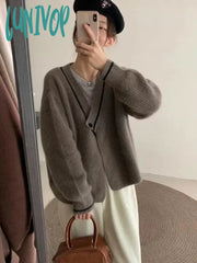 Lunivop Women’s Retro V-Neck Knitted Cardigan Sweater Fall And Winter New Chic Fashion
