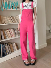 Lunivop Women’s Rose Pink Denim Strap Pants Spring Summer New Vintage Street Style Rompers Young