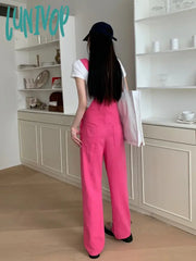 Lunivop Women’s Rose Pink Denim Strap Pants Spring Summer New Vintage Street Style Rompers Young