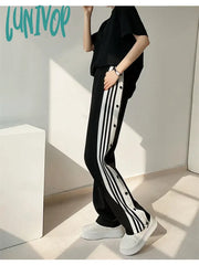 Lunivop Women’s Side Single Row Buttons Vintage Wide Leg Casual Pants Fashion Black Sweatpants