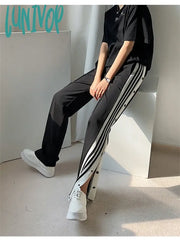 Lunivop Women’s Side Single Row Buttons Vintage Wide Leg Casual Pants Fashion Black Sweatpants