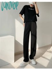 Lunivop Women’s Side Single Row Buttons Vintage Wide Leg Casual Pants Fashion Black Sweatpants