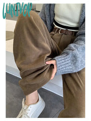 Lunivop Women’s Solid Color High Waist Straight Casual Pants Autumn Winter New Chic Fashion