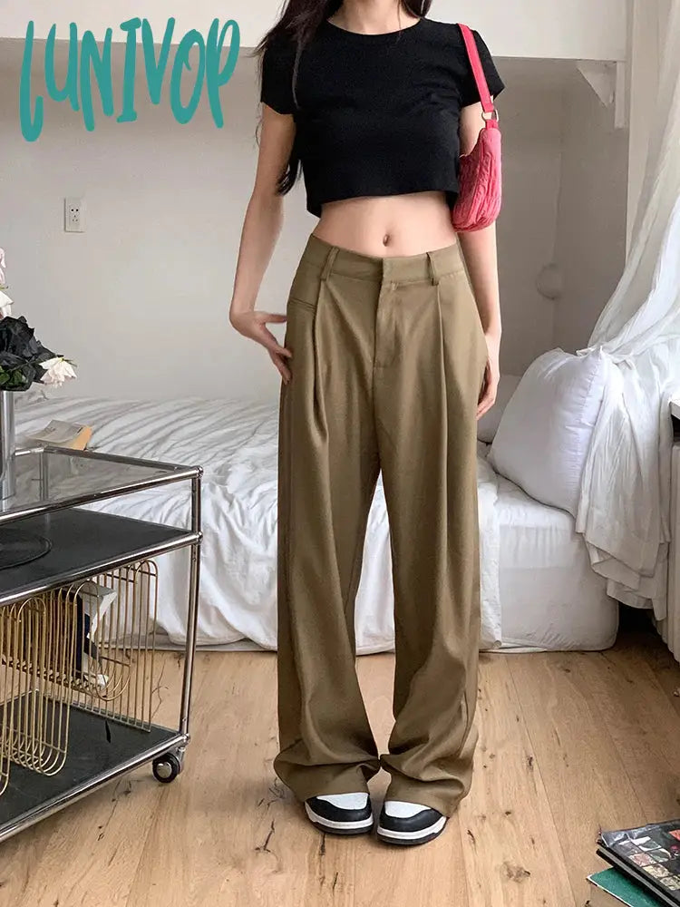 Lunivop Women’s Solid Color Straight Tube Casual Pants Spring Summer New Office Girl Commuter