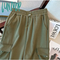 Lunivop Women’s Solid Elastic Waistband Casual Pants Street Sports Style Female Loose Straight