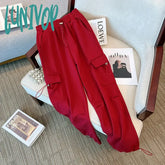 Lunivop Women’s Solid Elastic Waistband Casual Pants Street Sports Style Female Loose Straight