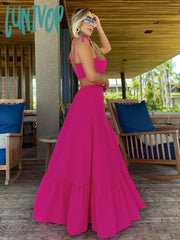 Lunivop Women’s Solid Long Skirt With Straps And Suspenders Party Dress Highly Sexy Slit