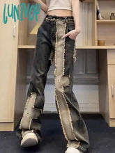 Lunivop Women’s Splicing Design American Retro Micro Flared Pant Vintage Style Patchwork Skinny