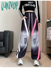 Lunivop Women’s Splicing Tie Dye Design Drawstring Sports Pants Street Style Fashion Female High