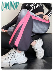 Lunivop Women’s Splicing Tie Dye Design Drawstring Sports Pants Street Style Fashion Female High