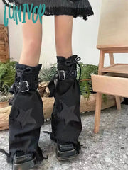 Lunivop Women’s Star Embroidery Black Denim Leg Cover Fashionable Versatile Spicy Girl Pantyhose