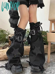 Lunivop Women’s Star Embroidery Black Denim Leg Cover Fashionable Versatile Spicy Girl Pantyhose