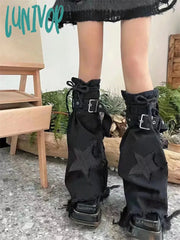 Lunivop Women’s Star Embroidery Black Denim Leg Cover Fashionable Versatile Spicy Girl Pantyhose