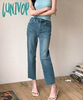 Lunivop Women’s Straight Distressed Blue Ankle-Length Jeans Spring Summer New Street Style Pants