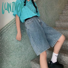 Lunivop Women’s Straight Leg Wide Knee Length Shorts Summer New Casual Simplicity High Waisted