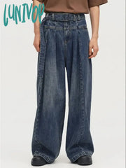 Lunivop Women’s Straight Waistband Wide Legs Blue Neutral Jeans Cool Girl High Waisted Pants