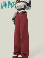 Lunivop Women’s Street Style Wide Leg Red Jeans American Vintage Casual Denim Trousers Female