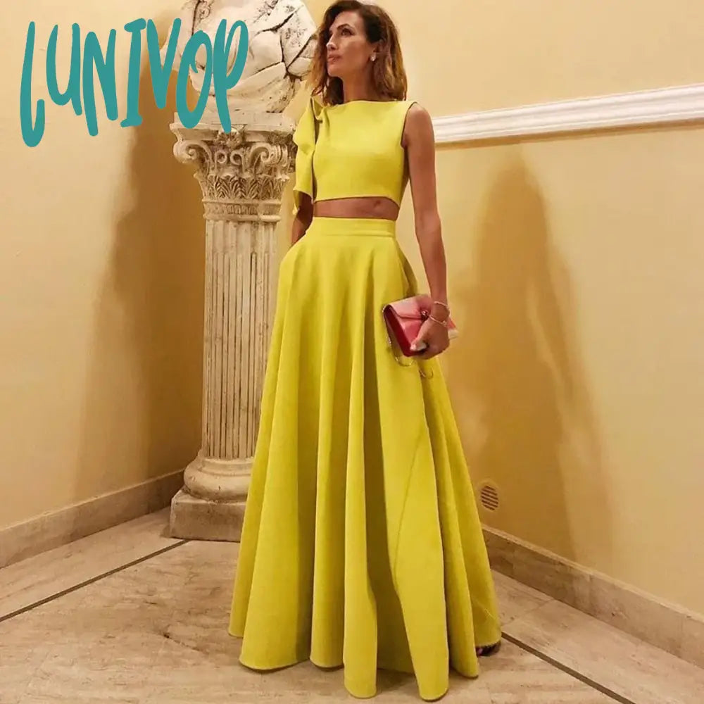 Lunivop Women’s Suits Summer Sleeveless Crop Top + Skirt 2 Piece Set Elegant Yellow Woman’s