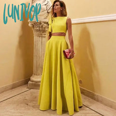 Lunivop Women’s Suits Summer Sleeveless Crop Top + Skirt 2 Piece Set Elegant Yellow Woman’s