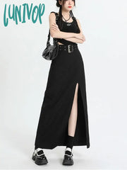 Lunivop Women’s Sweet Cool Style Sexy Split Ankle-Length Black Skirt American Vintage Street