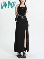 Lunivop Women’s Sweet Cool Style Sexy Split Ankle-Length Black Skirt American Vintage Street