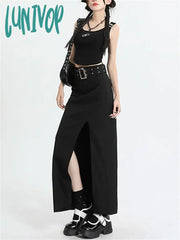 Lunivop Women’s Sweet Cool Style Sexy Split Ankle-Length Black Skirt American Vintage Street