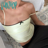 Lunivop Women’s Sweet Slim Cami Tops Y2K Aesthetic Mini Bowknot Front Satin Spaghetti Strap Vest