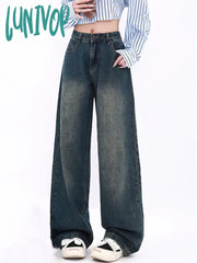 Lunivop Women’s Vintage American High Waist Wide Legs Jeans Spring Fashion Denim Pants Streetwear