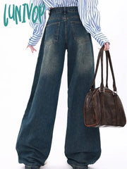 Lunivop Women’s Vintage American High Waist Wide Legs Jeans Spring Fashion Denim Pants Streetwear